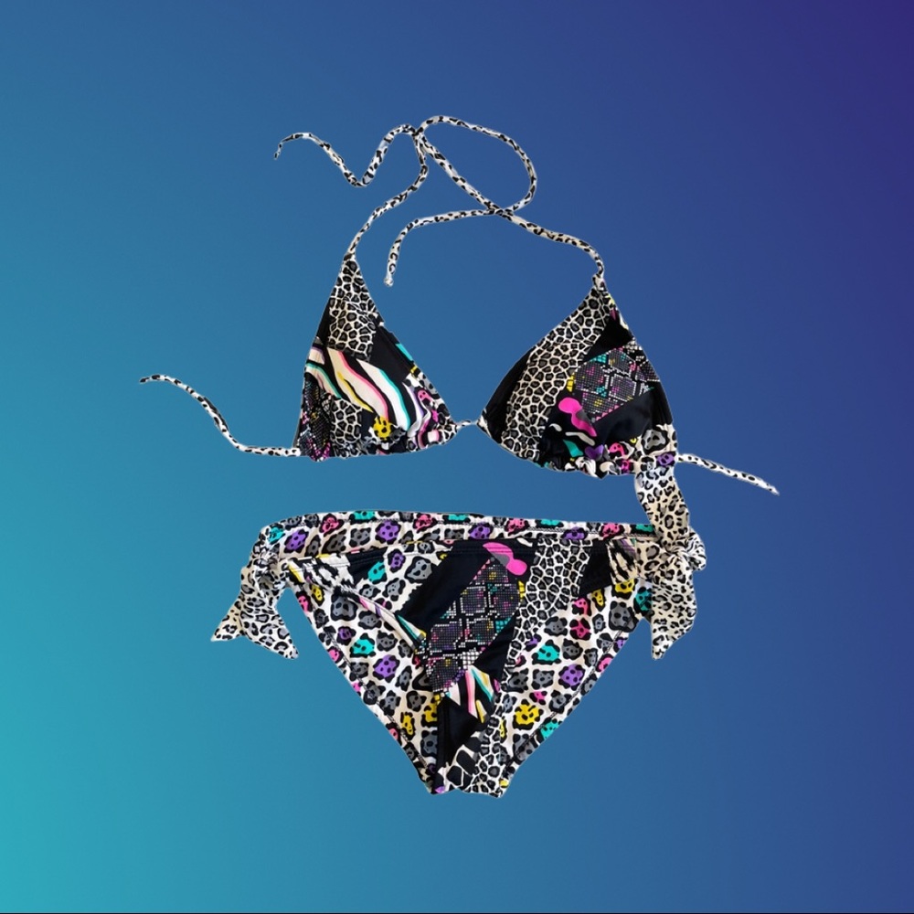 Reversible String Bikini colorful leopard print size S/M - Picture 15 of 16